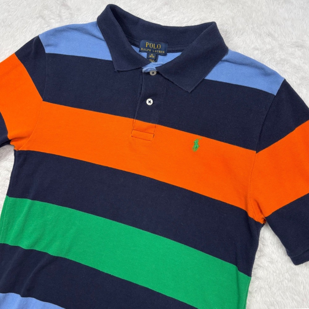Polo Ralph Lauren Polo Shirt BOY 18-20 Men S Blue Orange Green COLORBLOCK Prepp